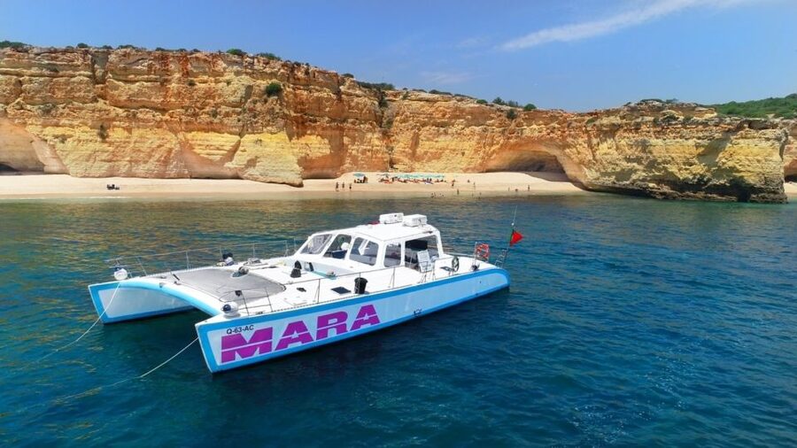 Albufeira: Catamaran Cruise with BBQ & Open Bar on the Beach - From Albufeira Marina toward Benagil