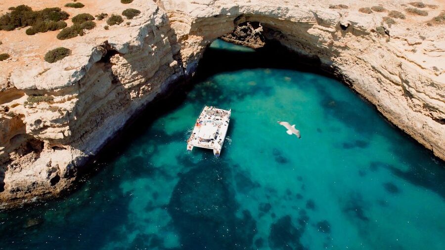 Albufeira: Caves and Coastline Catamaran Cruise to Benagil - The ocean swim stop