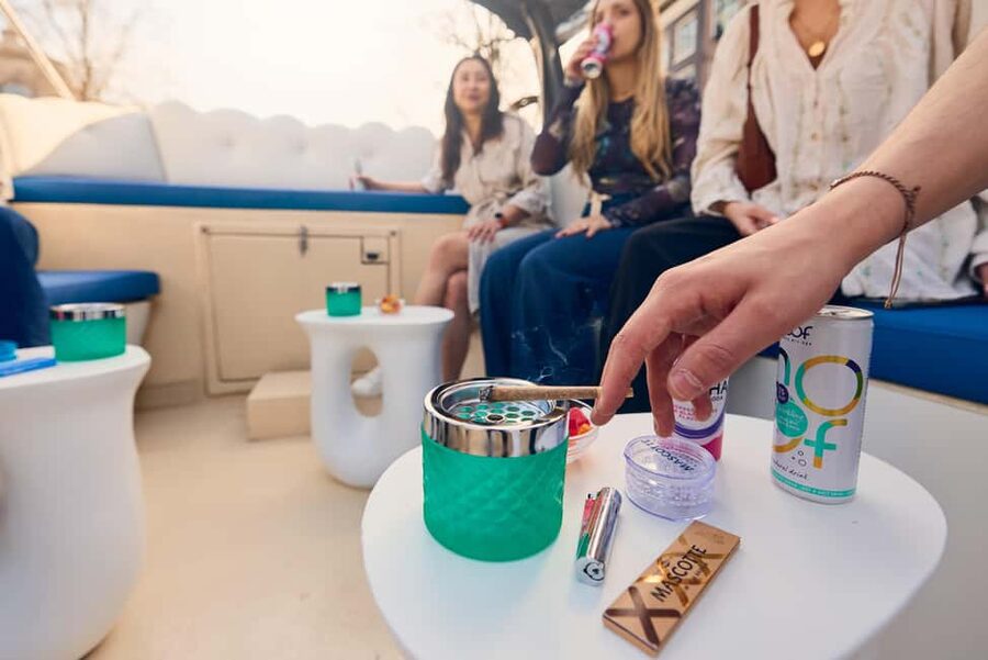 Amsterdam: Smoke & Cruise on covered Cannabis Boat With Bar - Herengracht and the Seven Bridges viewpoint