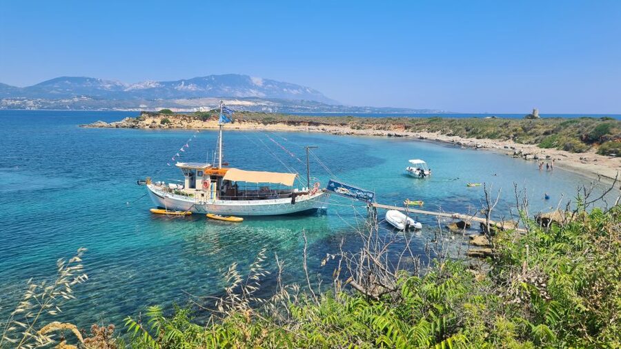 Argostoli: Full-Day Traditional Boat Cruise with Lunch - White Rocks Beach: your first swim in clear water