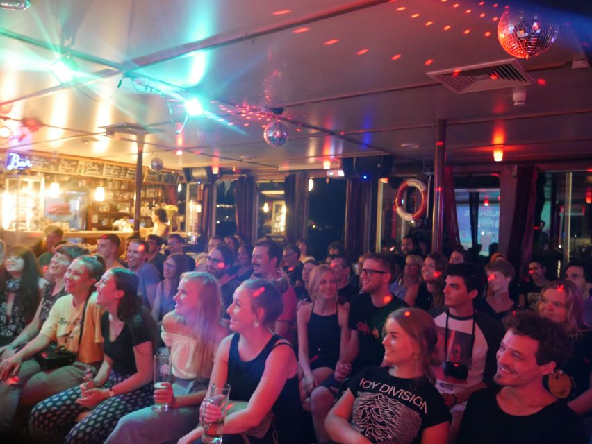 Berlin: Laughing Spree Comedy Show on a Boat - Chris, Patrick, and Jana at the microphone
