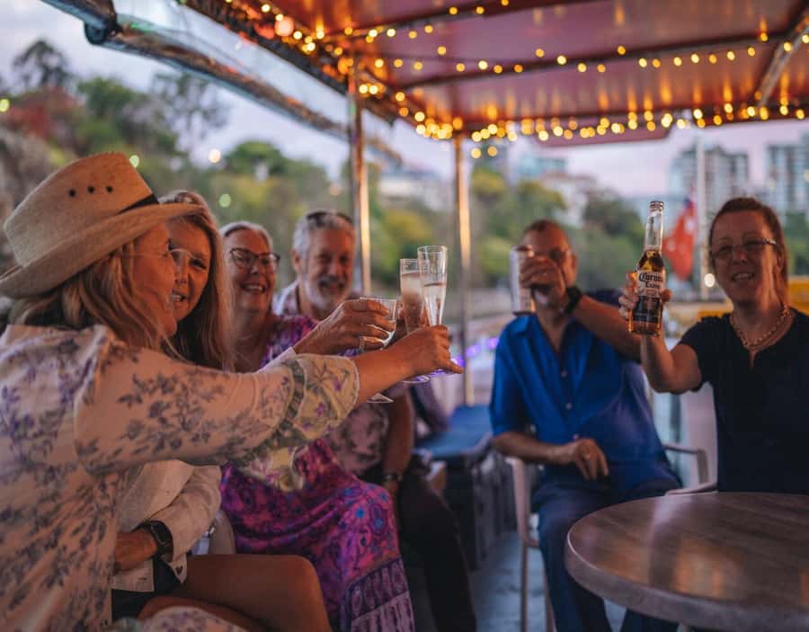 Brisbane: Sunset City Lights Cruise 5.30pm or 6pm <em>seasonal – Quick points to know’ /></p>
<ul>
<li><strong>Two seasonal departure times:</strong> 5:30pm from April 1 through September 30, and 6pm from October 1 through March 31.</li>
<li><strong>The dusk-to-dark timing is the main attraction:</strong> you can see Brisbane in changing light, though the exact sunset view depends on the season and date.</li>
<li><strong>A charcuterie share board is included:</strong> drinks and extra snacks cost more at the onboard bar.</li>
<li><strong>The route features major river sights:</strong> expect views of the Story Bridge, Kangaroo Cliffs, bridges, and the illuminated city center.</li>
<li><strong>This is a quiet scenic ride, not a guided tour:</strong> music replaces formal narration.</li>
<li><strong>Meet at South Bank:</strong> board at the Cultural Centre Public Pontoon 15 minutes before departure.</li>
</ul>
<h2>Setting out from South Bank</h2>
<p><img width="900" height="675" decoding="async" src=