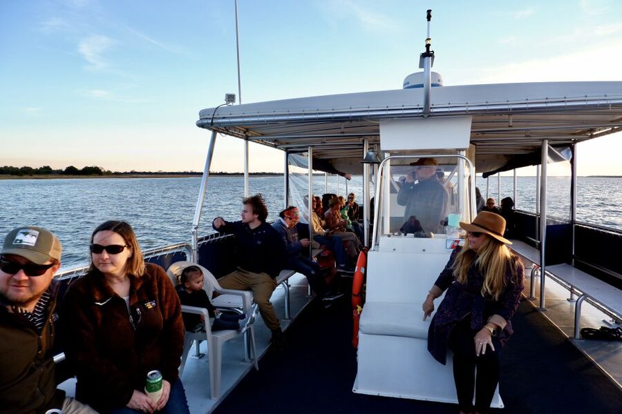 Charleston: Sunset Harbor Cruise - Passing beneath the Ravenel Bridge
