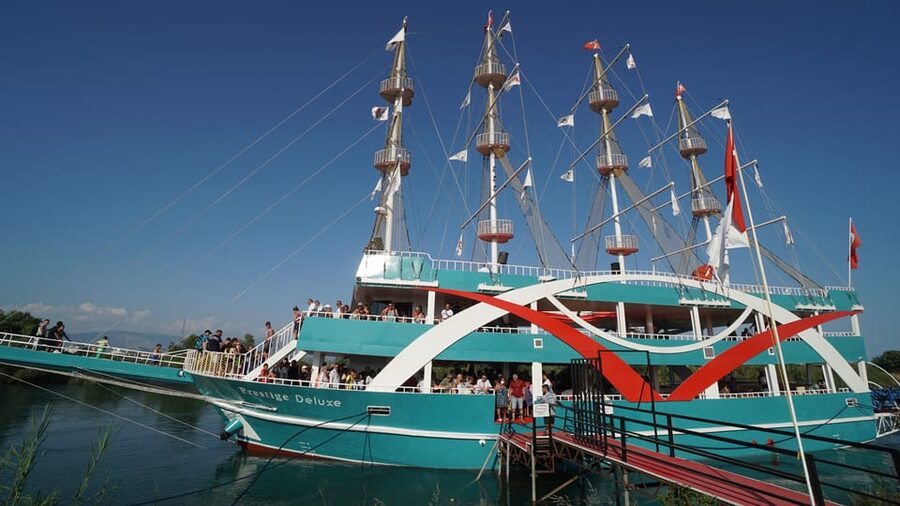 City of Side: Boat Tour on the Manavgat River w/ Bazaar Trip - Lunch with the river moving past