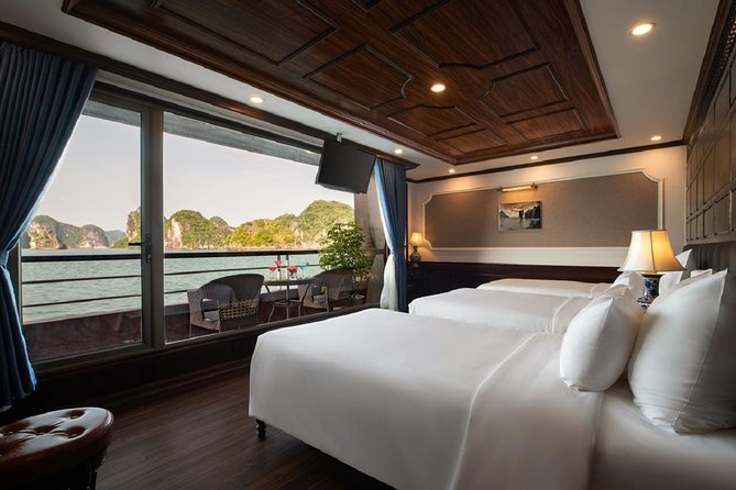 Doris Cruise 5 star cruise 2 days visiting Halong Bay Lan Ha Bay private balcony - Evening onboard, with your own balcony