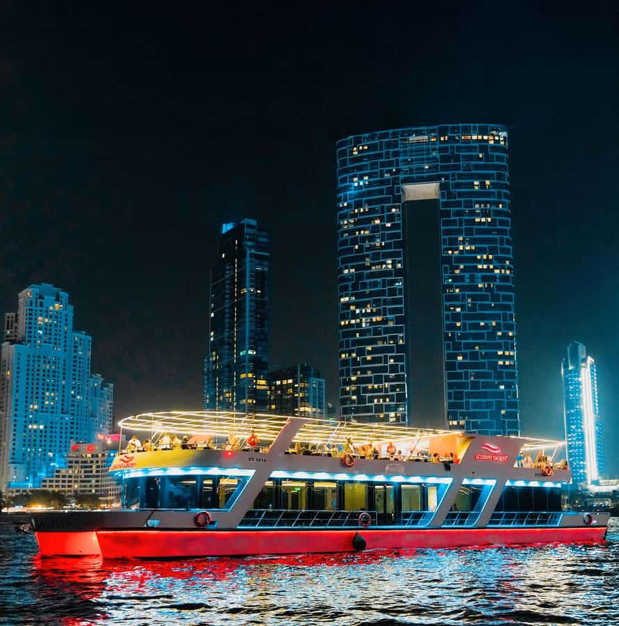 Dubai: Sunset or Dinner Cruise with Live Music & Open Bar - The first view: Dubai Marina at sunset