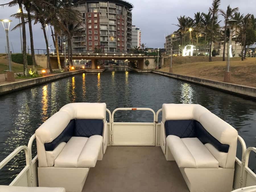 Durban Point Waterfront: Luxury Canal Boat Cruise - Settling into the luxury pontoon boat