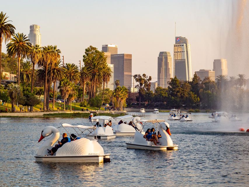Echo Park Lake: Swan Pedal Boat Rental - Making the skyline the main attraction