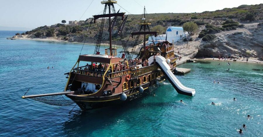 From Kos: 3-Island Pirate Cruise with Lunch and Waterslide - Pserimos: a gentle first island stop