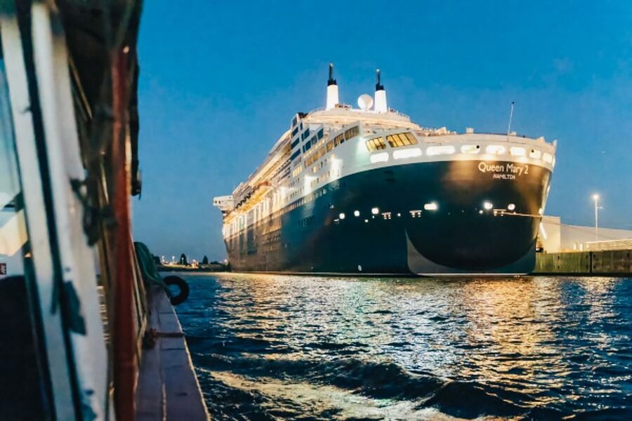 Hamburg: 1.5h Grand Harbor Evening Lights Cruise - From working port to Elbe beach