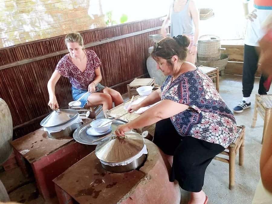 Hoi An: Bay Mau Cooking Class w/ Market & Basket Boat Option - Preparing and eating four dishes