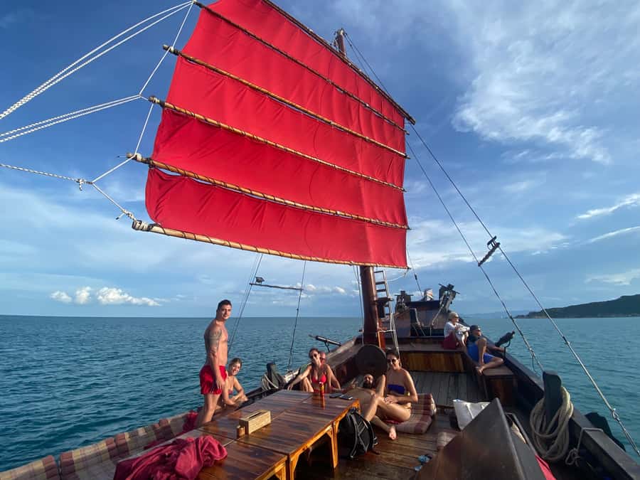 Hua Hin: Full-Day Trip to Sam Roi Yot by Sail Boat - A pirate ship with room to relax