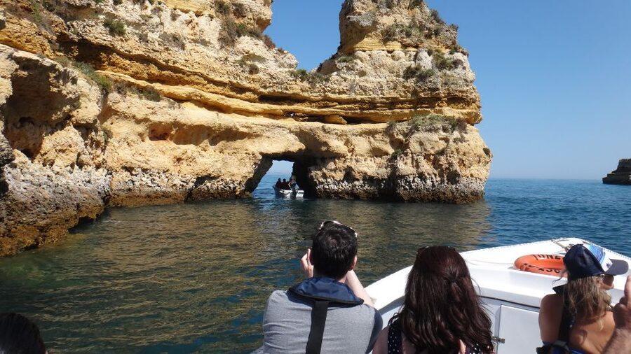 Lagos: Boat Cruise to Ponta da Piedade - Leaving Lagos Marina in a traditional-style boat