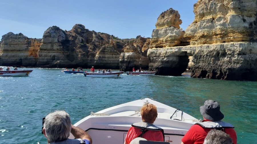 Lagos: Ponta Piedade Sail & Caves Cruise w/Portuguese Tapas - Ponta da Piedade from the small boat