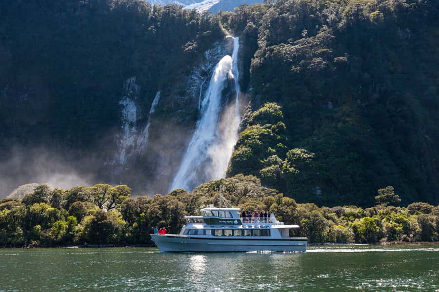 Milford Sound: 2-Hour Small Boat Scenic Cruise - Leaving Milford Sound Wharf beneath Mitre Peak