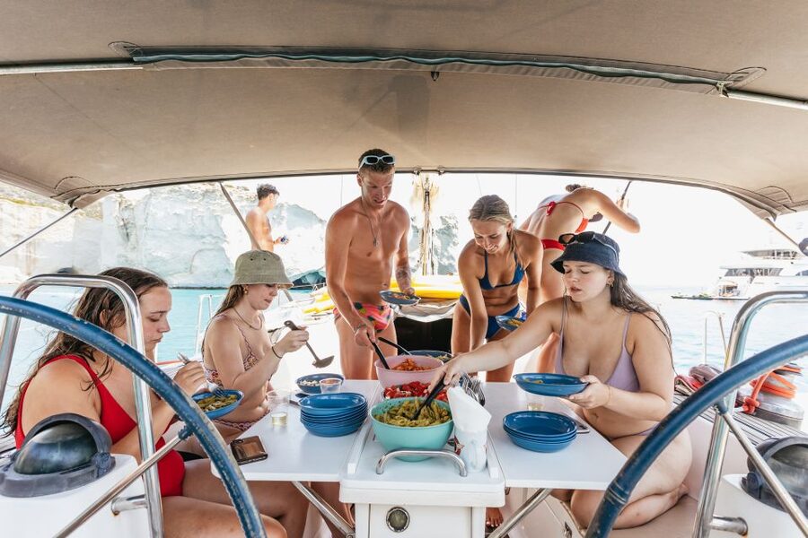 Milos: Kleftiko Cruise with Meal, Drinks and Photos at Sykia - Kalogries: breakfast beside a sandy beach