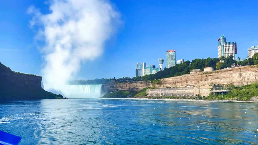 Niagara Falls, NY: Maid of the Mist Boat & Falls Sightseeing - The American Falls and Horseshoe Falls from the river