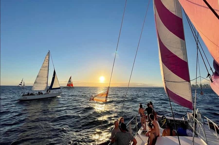 Oahu: Waikiki Sunset Catamaran Sail and Swim - Watching Diamond Head turn dark