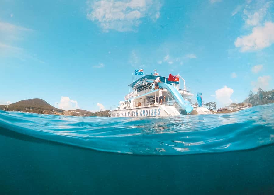 Port Stephens: Dolphin Watch Cruise with Swimming and Slides - Tomaree and Yacaaba headlands from the harbour