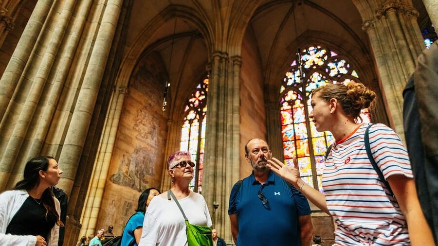 Prague Castle Interiors, Bus Tour and Vltava River Cruise - Entering Prague Castle and seeing the big picture