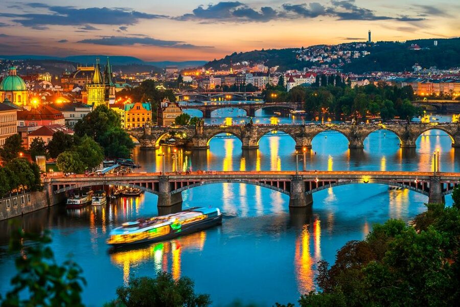 Prague: Vltava River Night Cruise with Buffet - The first stretch toward Charles Bridge