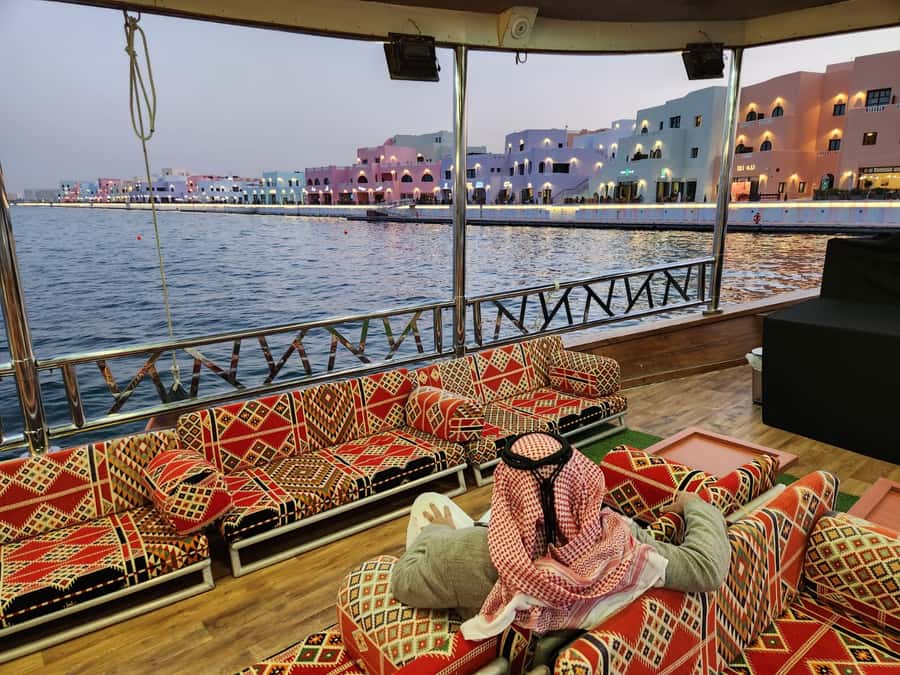 Qatar: Doha Sightseeing Cruise Onboard an Arabic Dhow Boat - Safliya Island and the evening skyline