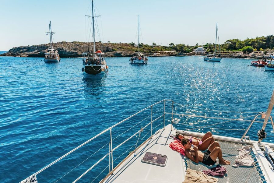 Rhodes: All-Inclusive Catamaran Cruise with Lunch and Drinks - Lunch on board: simple Greek food that suits a day at sea