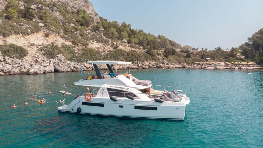 Rhodes: All-Inclusive Catamaran Cruise with Lunch and Drinks - Anthony Quinn Bay: your first swim