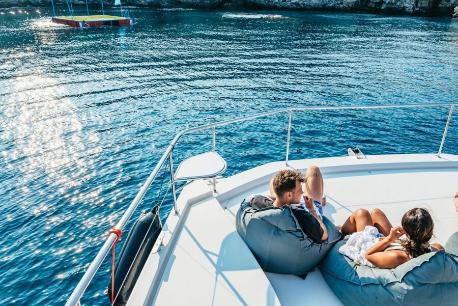 Rhodes: Sunset Catamaran Cruise with Dinner Buffet & Drinks - The Mandraki Harbor departure