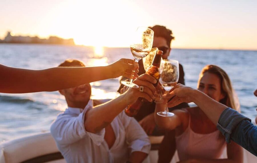 Rhodes: Sunset Cruise with Open Bar, Dinner, & Live Music - Kalithea Bay: swim, snorkel, or stay dry