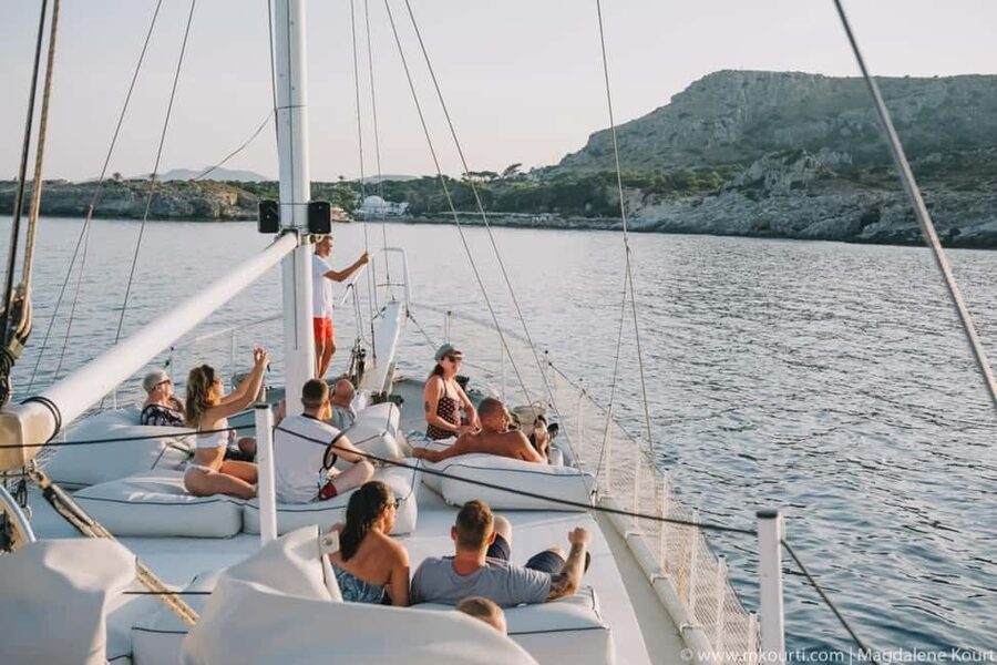 Rhodes: Sunset Cruise with Open Bar, Dinner, & Live Music - Greek buffet dinner with choices beyond seafood