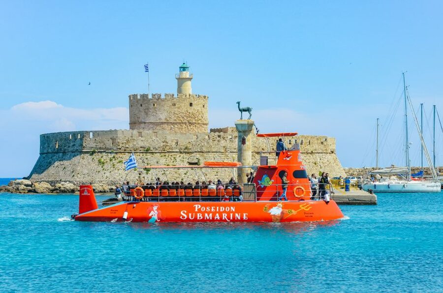 Rhodes Town: Submarine Cruise with Underwater Views - Rhodes sights from the deck
