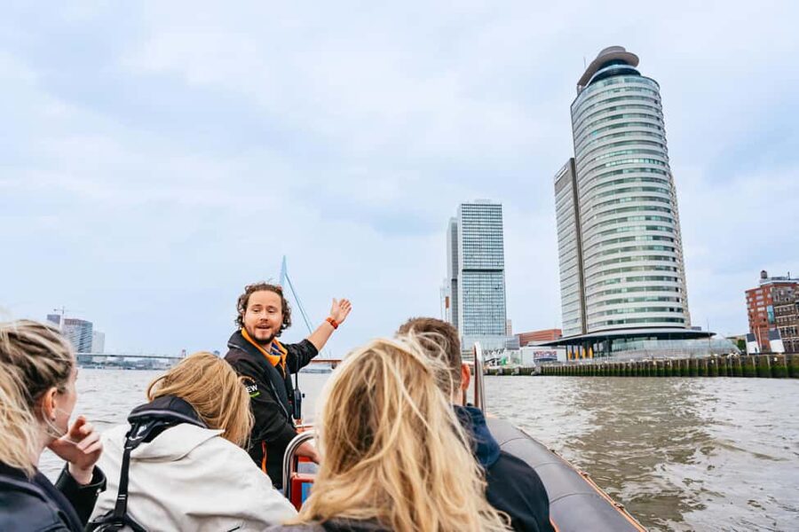 RIB Speedboat Sightseeing Cruise - Rotterdam at speed on the Maas River