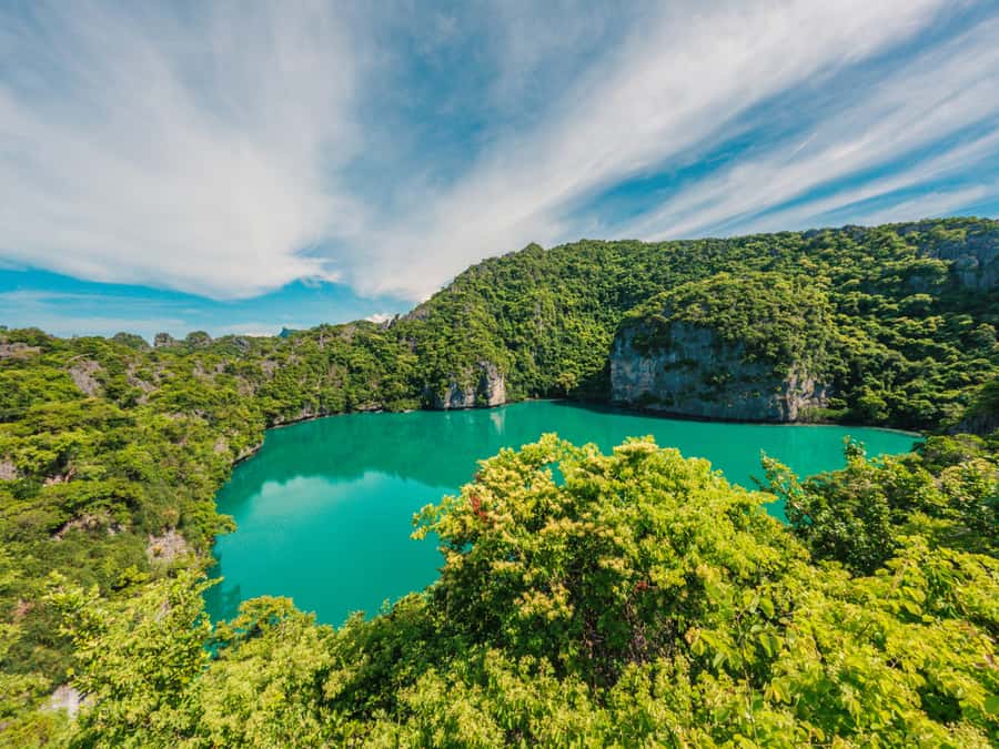 Samui: Angthong Marine Park Boat Tour w/ Transfer and Meals - Kayaking beneath the limestone cliffs