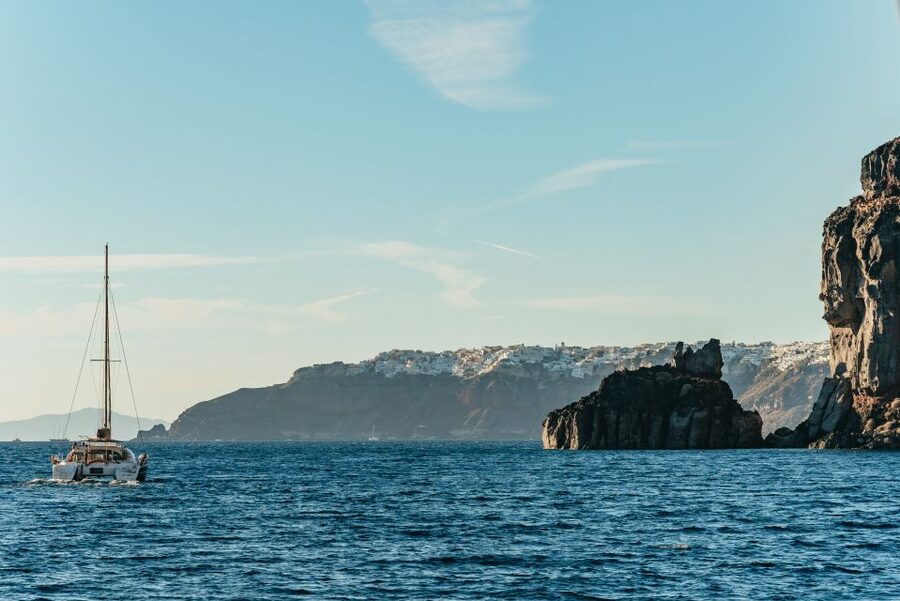 Santorini: Catamaran Caldera Cruise with Meal and Drinks - Fresh barbecue, Greek appetizers, and the open bar