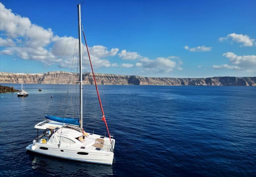 Santorini: Catamaran Cruise with Greek BBQ and Drinks - Setting out from Vlychada Marina