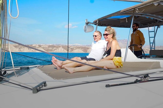 Santorini Catamaran Cruise with Greek Meal, Open-Bar and Sunset - What the crew and boat add
