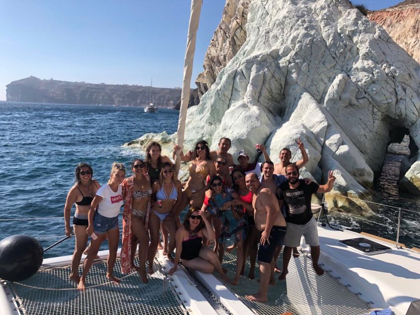 Santorini: Catamaran Cruise with Meal & Open Bar - Warm water at the hot springs