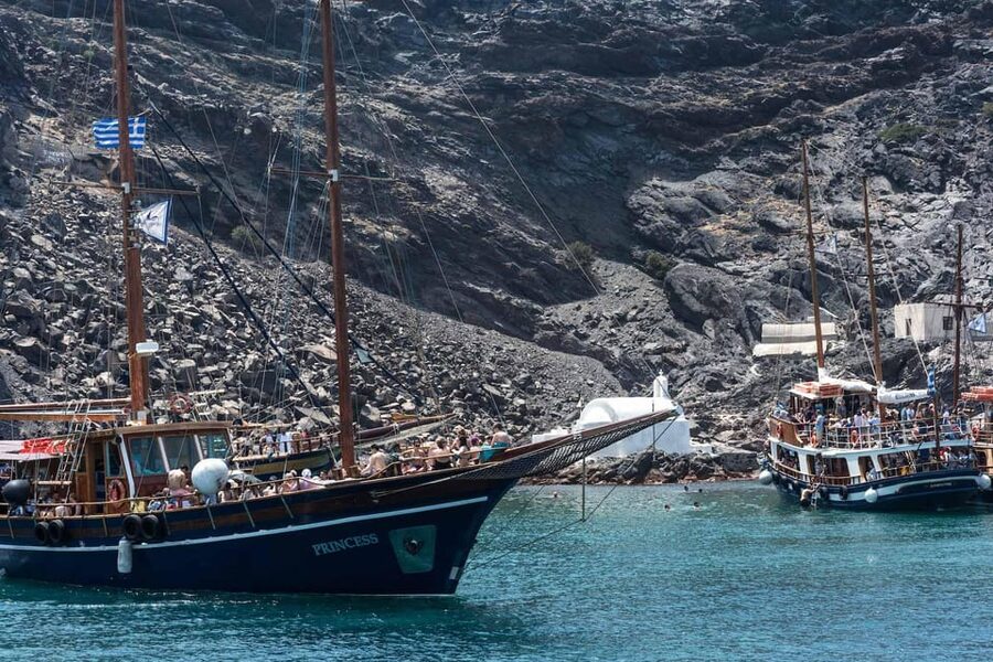 Santorini Port: Cruise to Volcano, Hot Springs & Thirassia - Palea Kameni and the swim to the hot springs