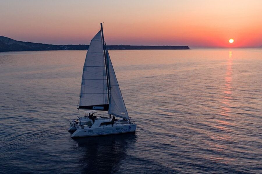 Santorini: Sunset Cruise with Swim Stops, Dinner, and Drinks - Setting sail from Vlychada Beach