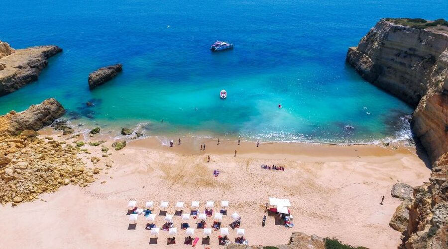 Vilamoura: Guided Sightseeing Cruise with Beach BBQ & Drinks - Following the cliffs toward Benagil